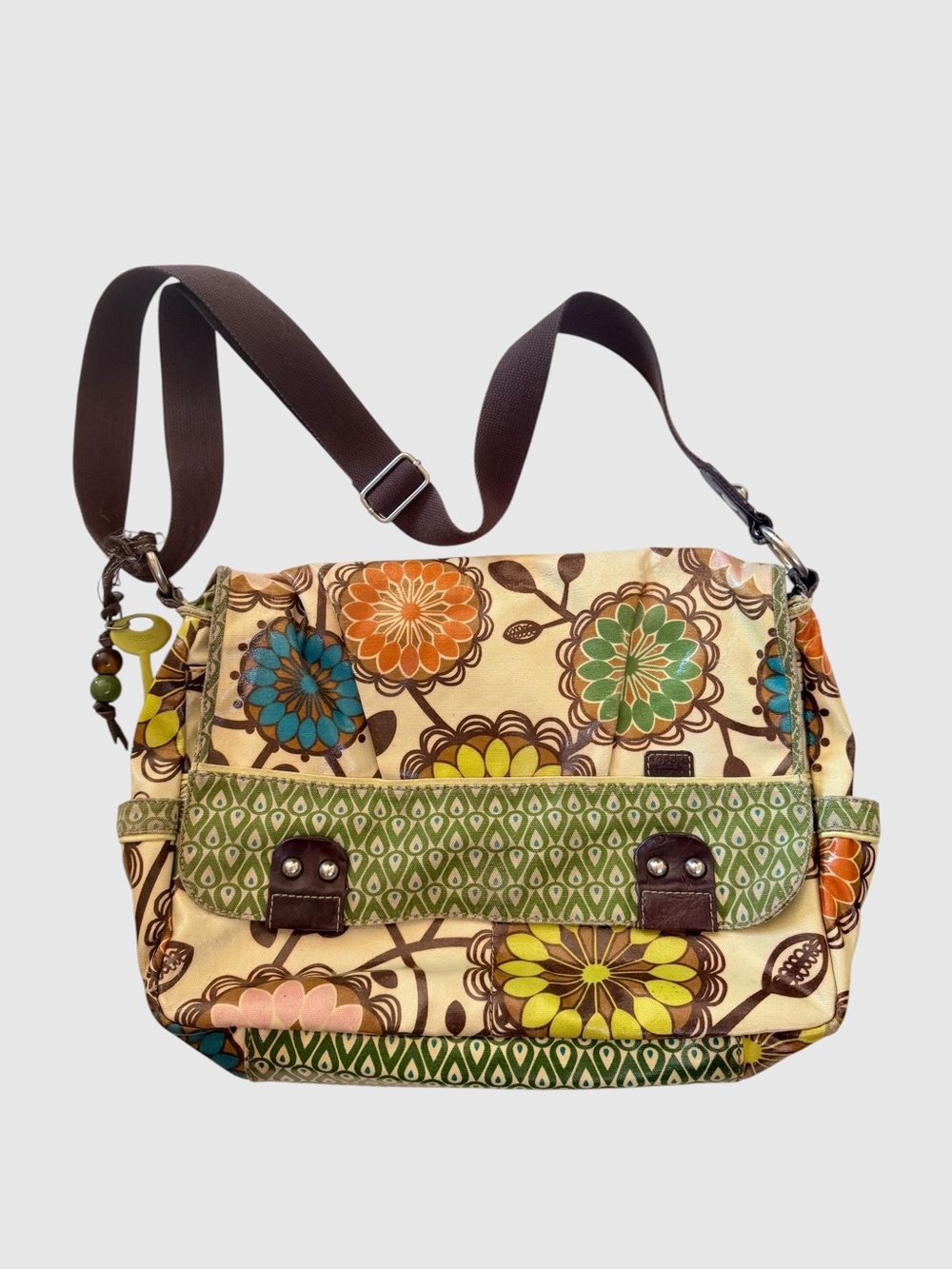 Fossil Key-Per floral canvas messenger bag